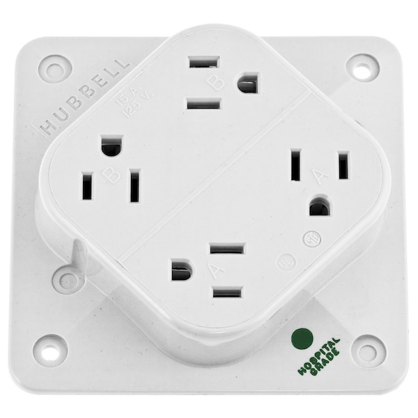 Straight Blade Receptacle, 5-15R, 15 A, 125V AC, 2 Pole, 3 Wire, Surface Mount, Grounded